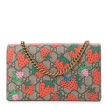 Gucci GG Supreme Monogram Strawberry Chain Wallet 1 of 9