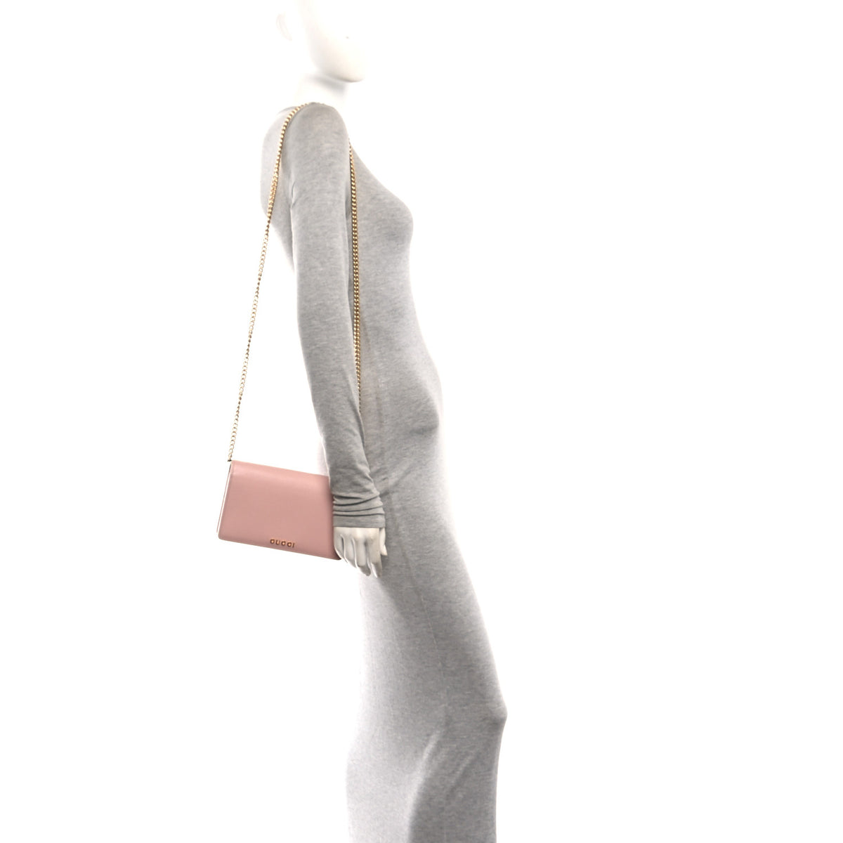 Gucci Textured Calfskin Script Logo Wallet On Chain Light Pink 2 of 10
