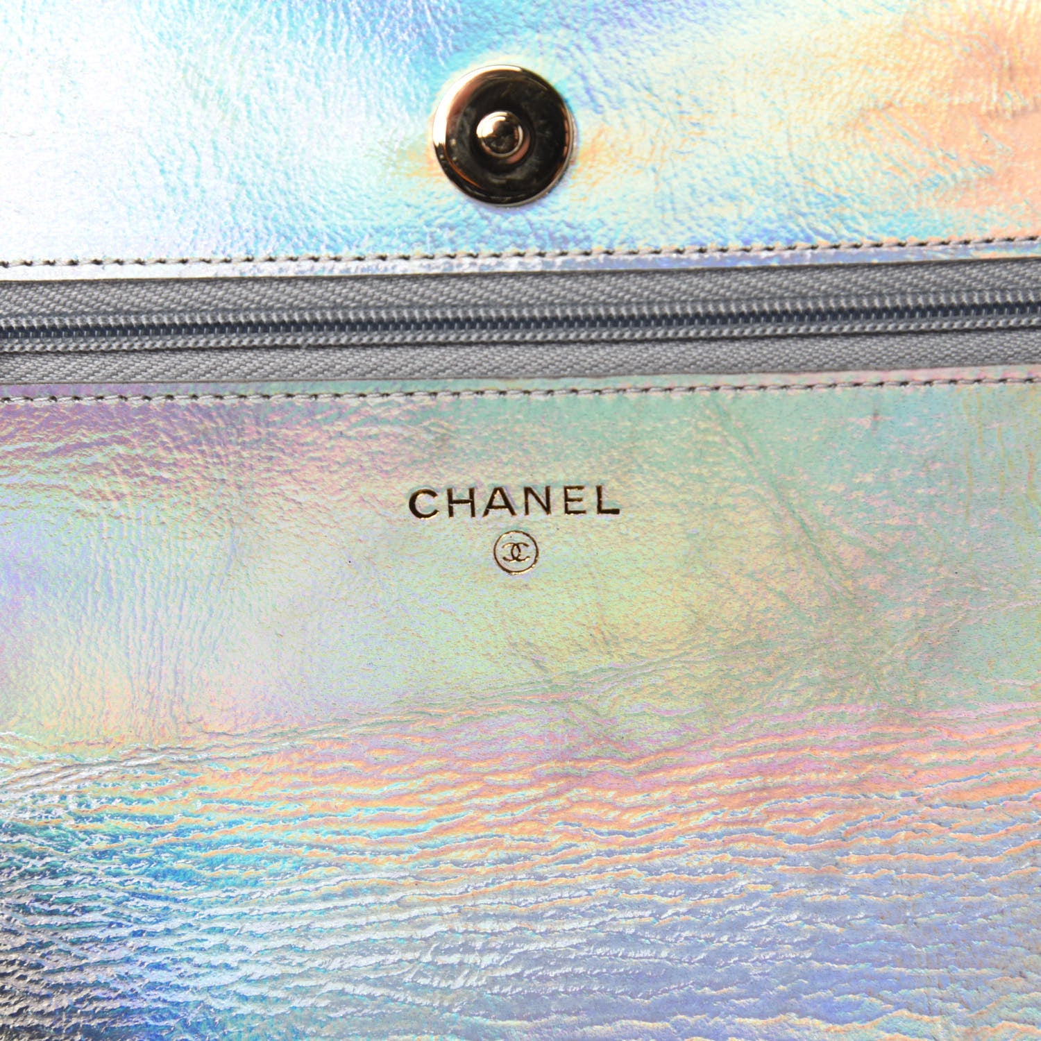 Chanel Iridescent Goatskin Quilted Wallet On Chain WOC Silver 8 of 12