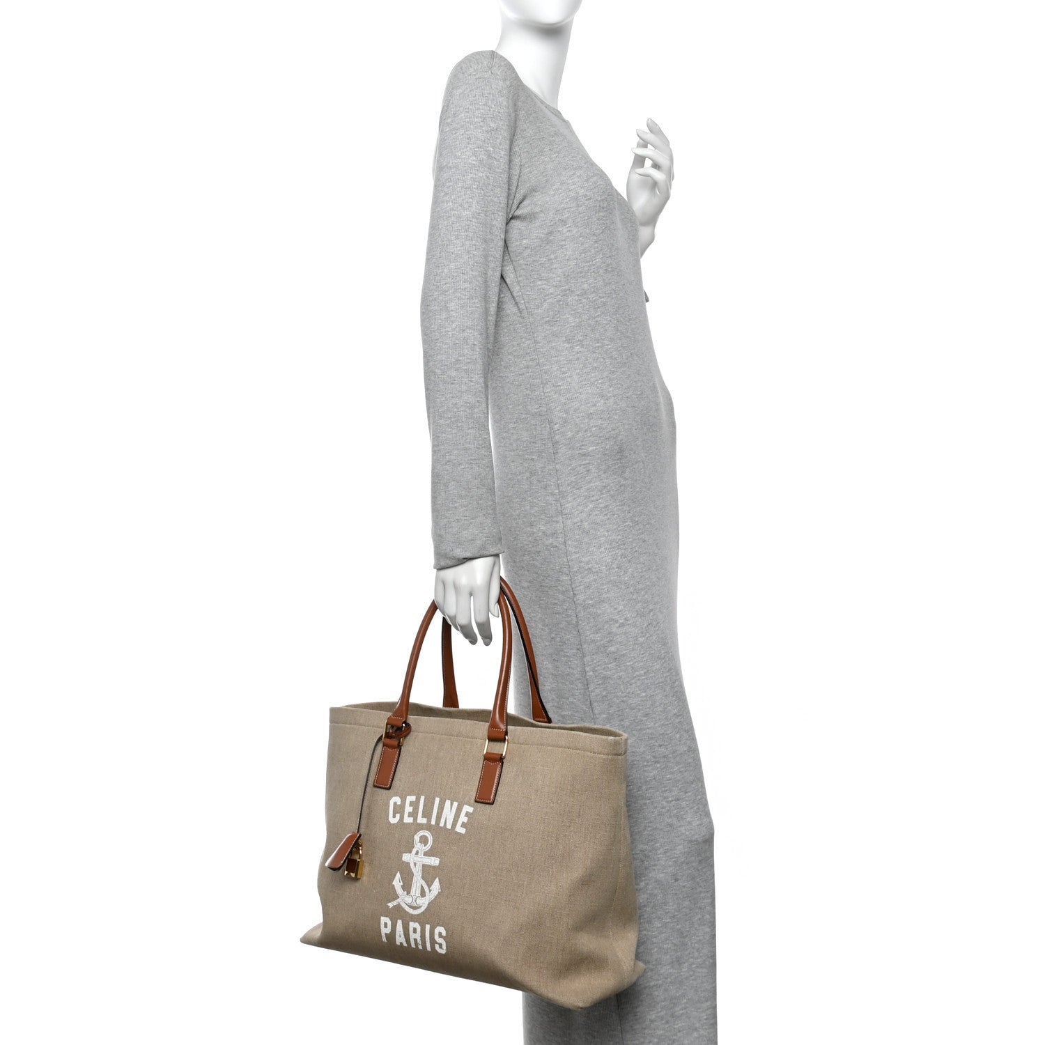 Celine Canvas Calfskin Paris Horizontal Cabas Tan 1870368