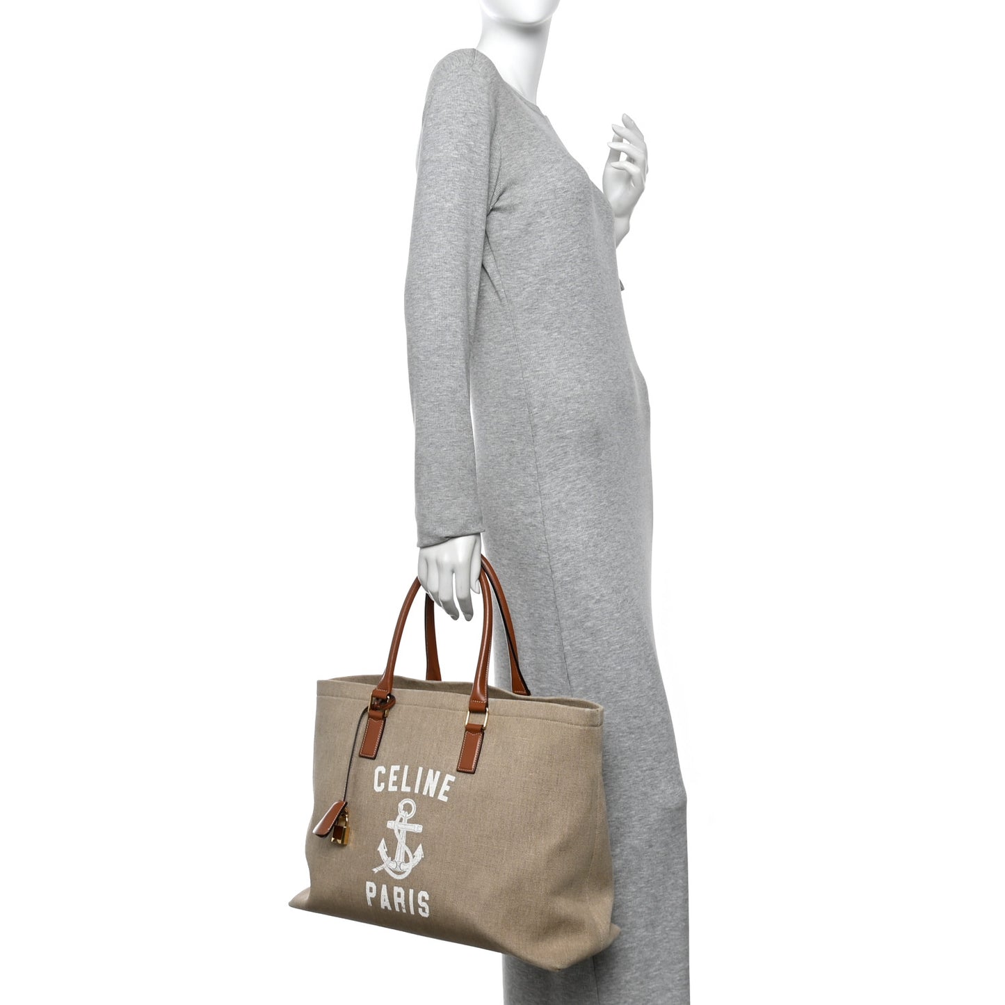 Canvas Calfskin Paris Horizontal Cabas Tan