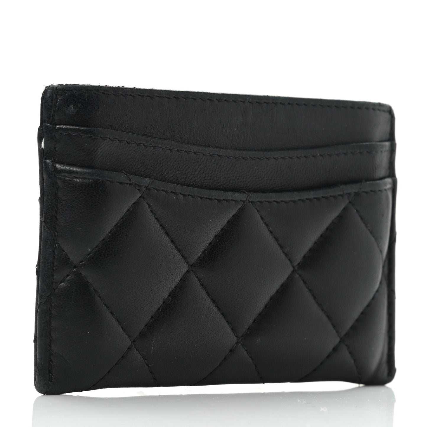 Lambskin Quilted Card Holder Black