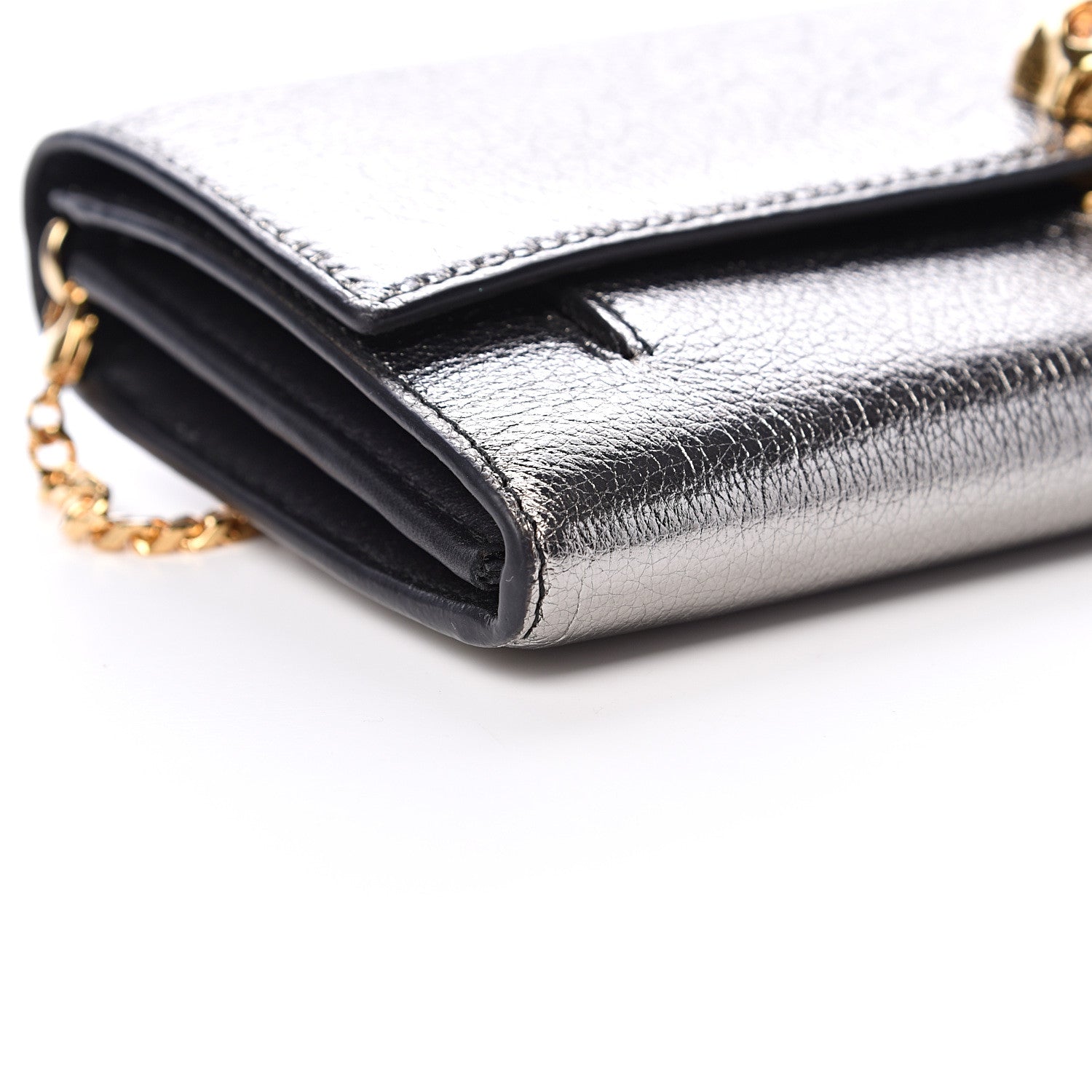 Alexander McQueen Metallic Calfskin Skull Wallet on Chain Silver 7 of 8