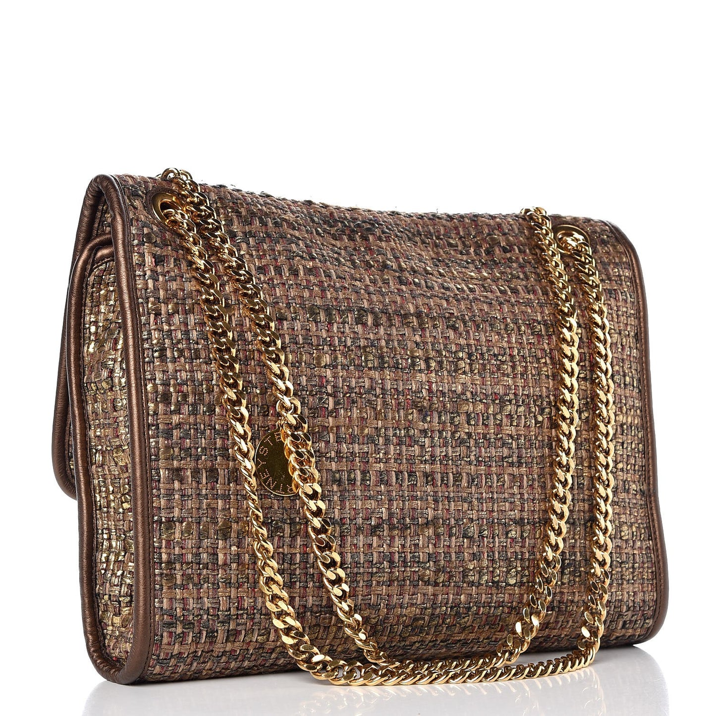 Metallic Woven Boucle Fold Over Falabella Shoulder Bag Gold