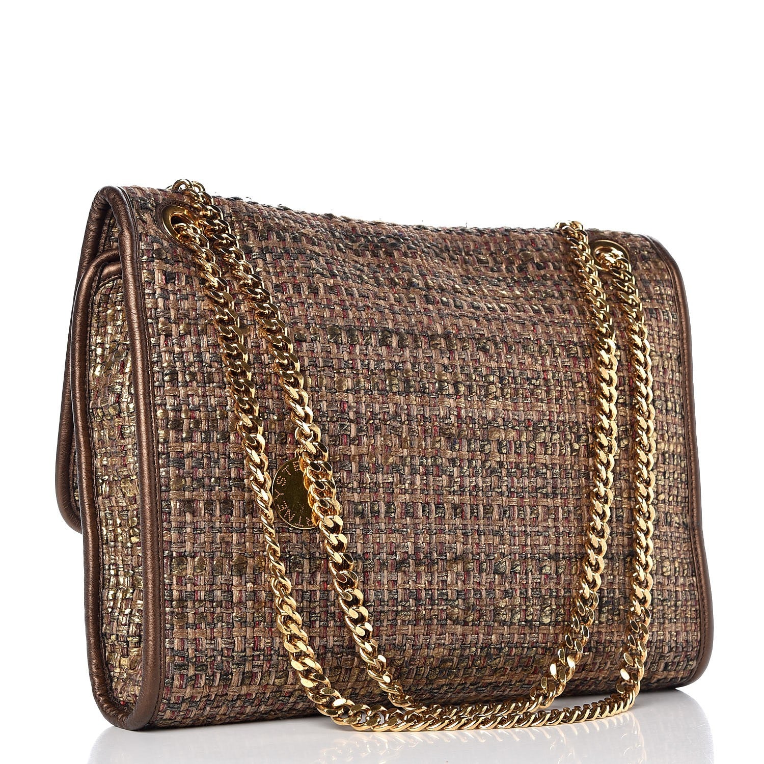 Stella McCartney Metallic Woven Boucle Fold Over Falabella Shoulder Bag Gold 3 of 9