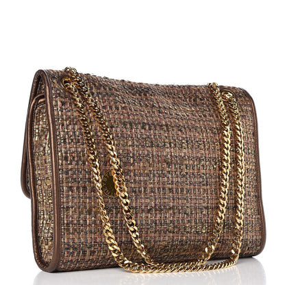 Stella McCartney Metallic Woven Boucle Fold Over Falabella Shoulder Bag Gold 3 of 9