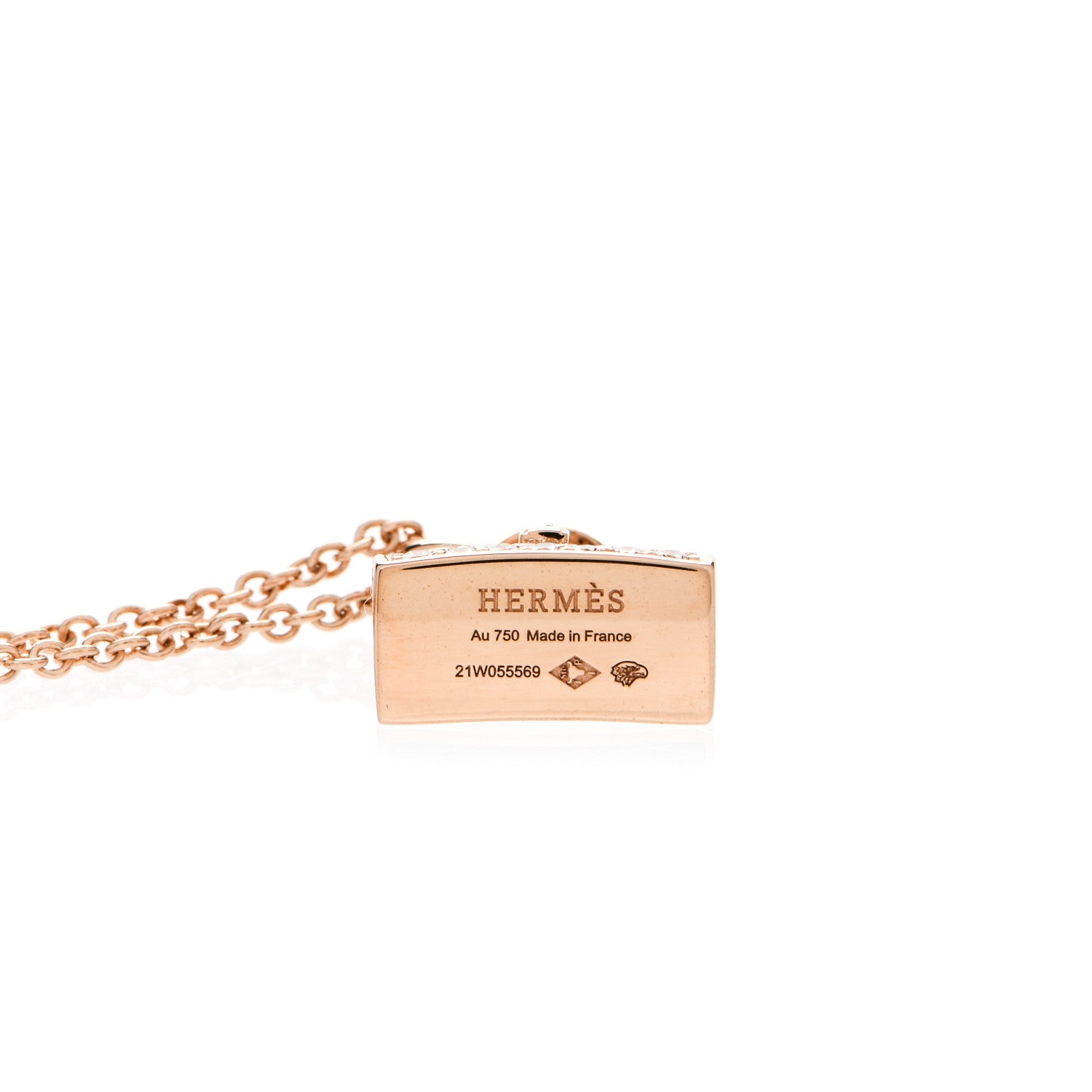 Hermes 18K Rose Gold Diamond Kelly Amulettes Pendant Necklace 4 of 5