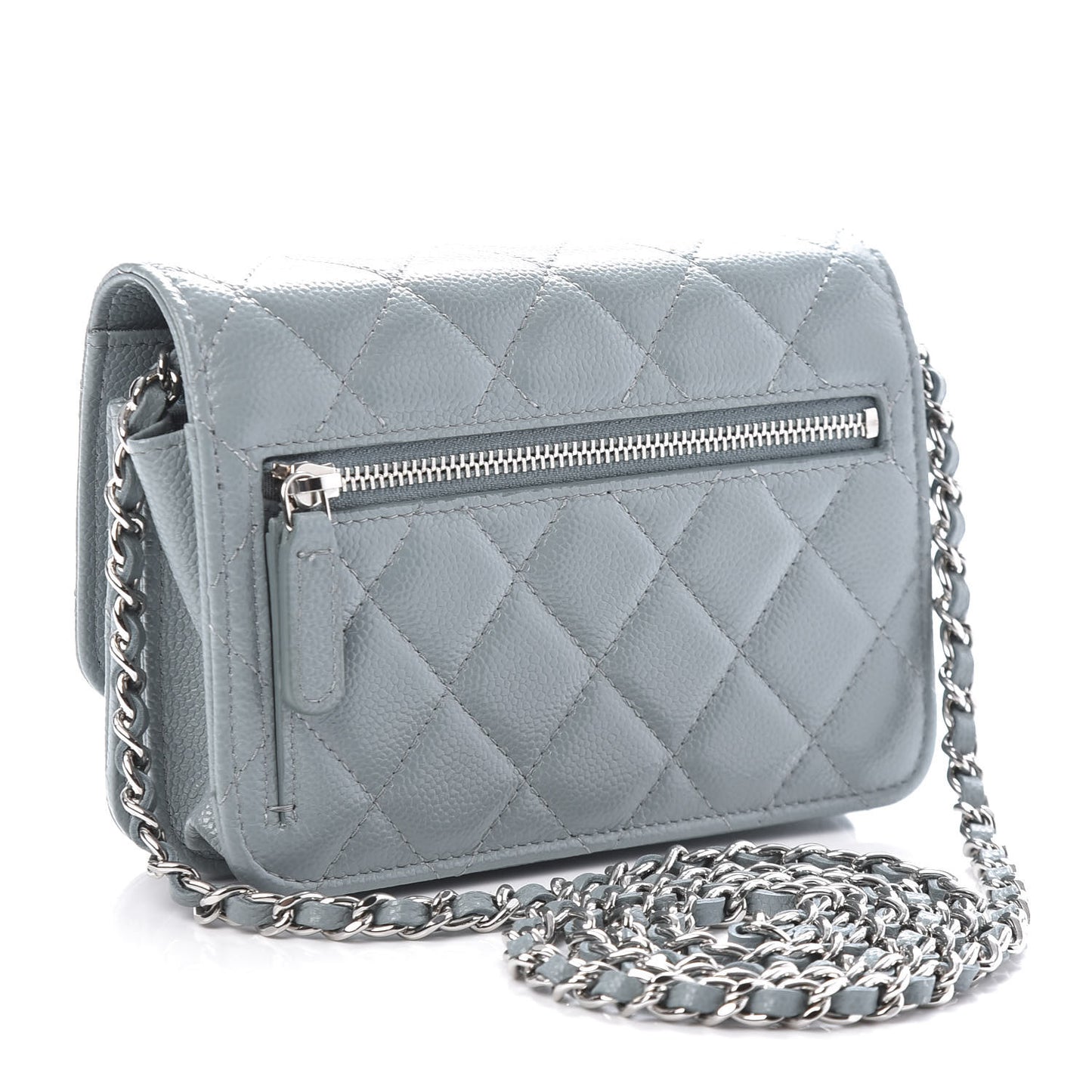 Caviar Quilted Mini Wallet On Chain WOC Blue