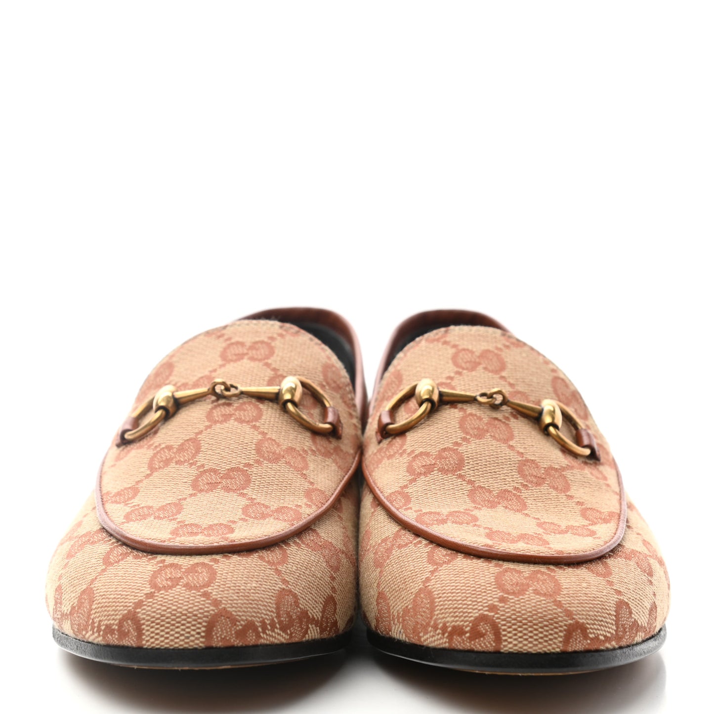 Canvas GG Monogram Horsebit Womens Jordaan Loafers 37.5 Beige Ruggine Rust