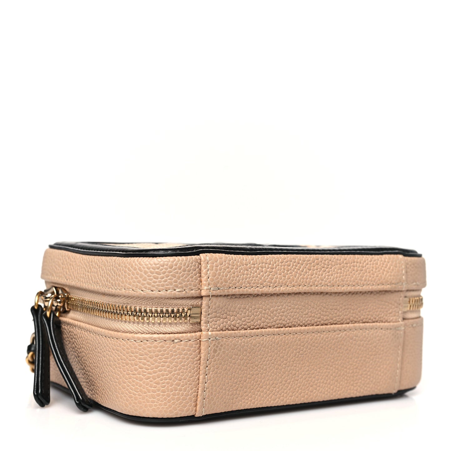 Caviar Quilted Small CC Filigree Vanity Case Beige Black