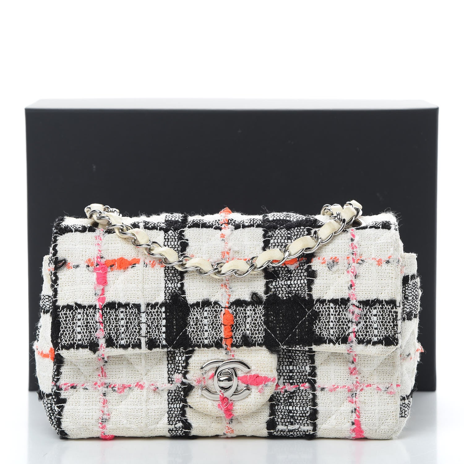 Chanel Tweed Quilted Mini Rectangular Flap Black White Pink 14 of 14