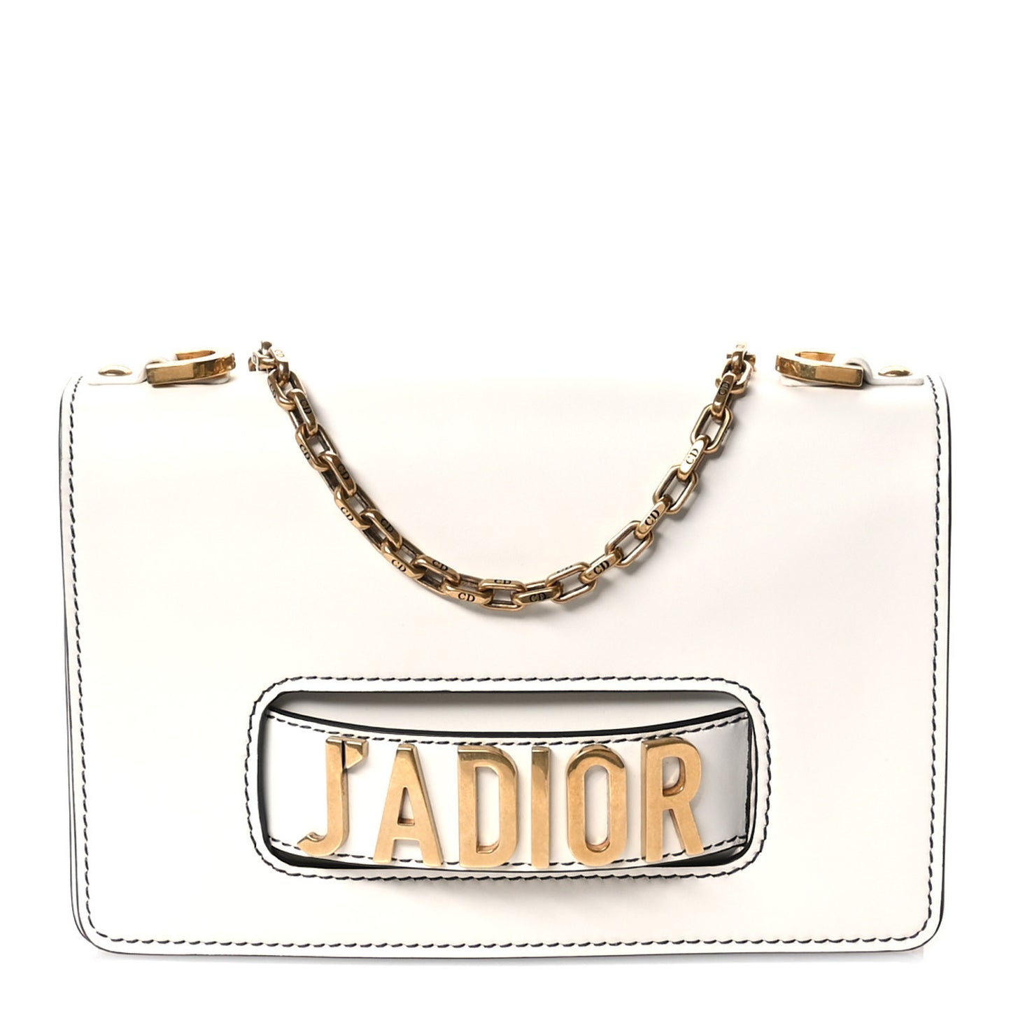 Calfskin J'Adior Chain Flap Bag Off White