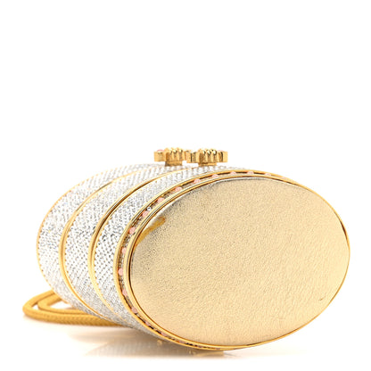Judith Leiber Swarovski Crystal Minaudiere Train Case Clutch Gold Silver 5 of 15
