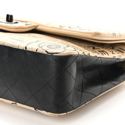 Chanel Lambskin Hand Painted Medium Double Flap Ecru Black 8 of 8