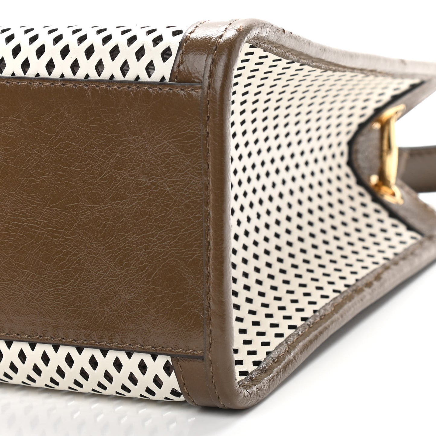 Vitello Liberty Glossy Lambskin Perforated Small Runaway Shopper Tote White Ice Rust Maya
