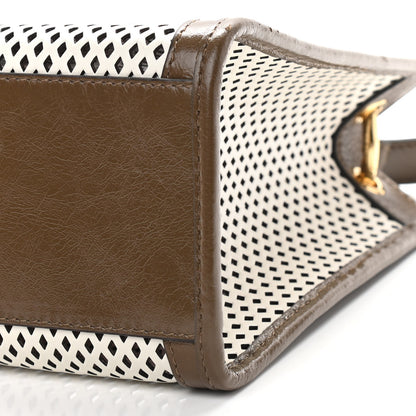 Fendi Vitello Liberty Glossy Lambskin Perforated Small Runaway Shopper Tote White Ice Rust Maya 10 of 11