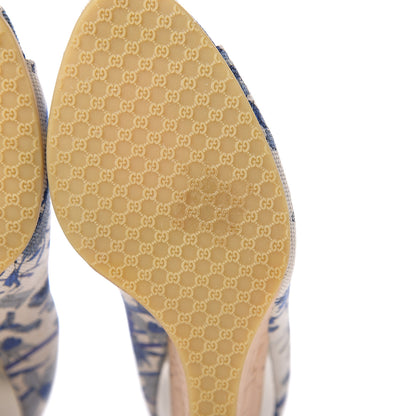 Gucci Canvas Cork Flora Peep Toe Wedge 7 Indigo 8 of 9