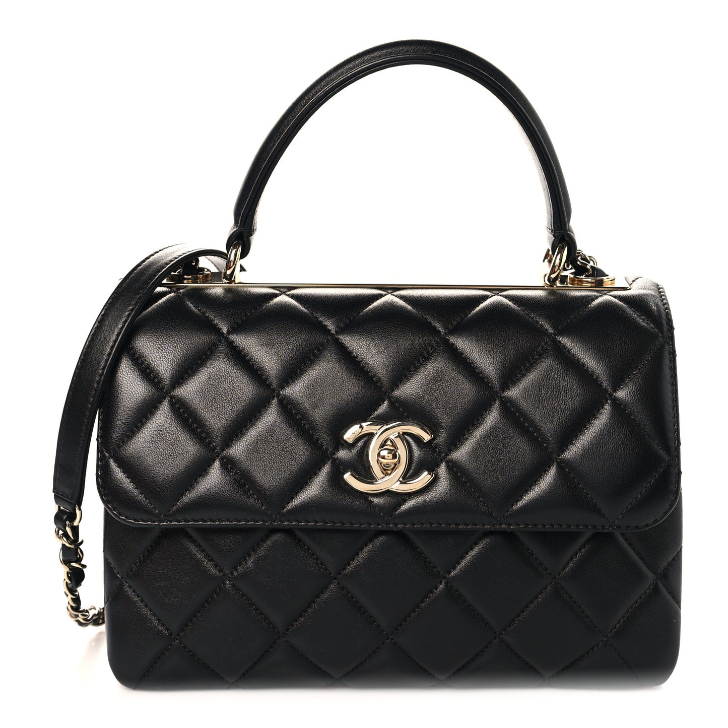 Lambskin Quilted Small Trendy CC Dual Handle Flap Bag Black