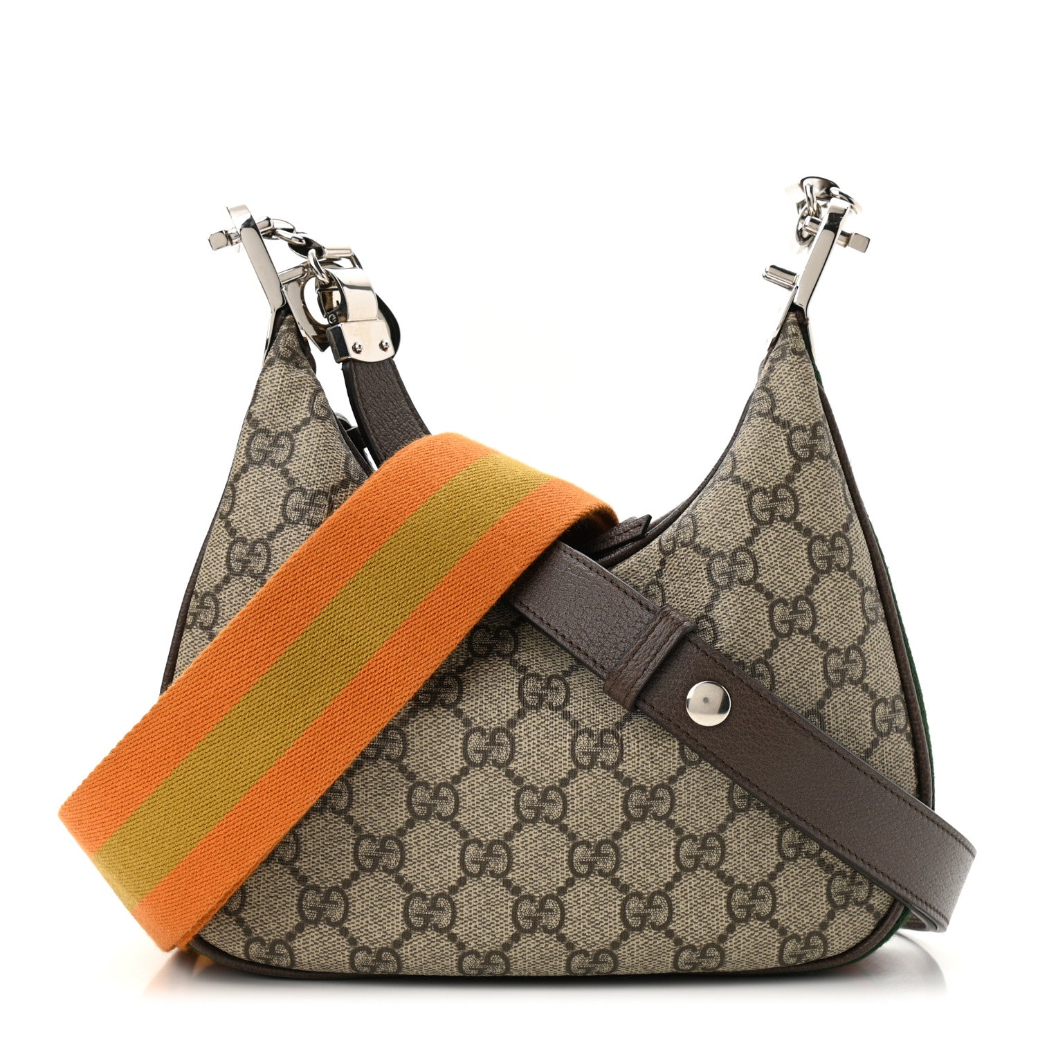 Gucci GG Supreme Monogram Textured Calfskin Web Small Attache Shoulder Bag Beige Ebony New Acero 1 of 11