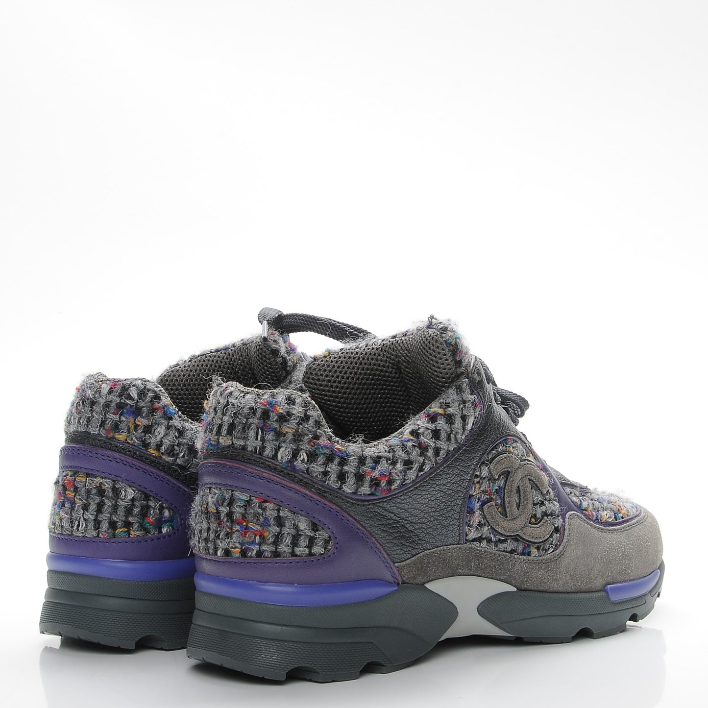 Suede Tweed Goatskin CC Sneakers 36 Grey Purple