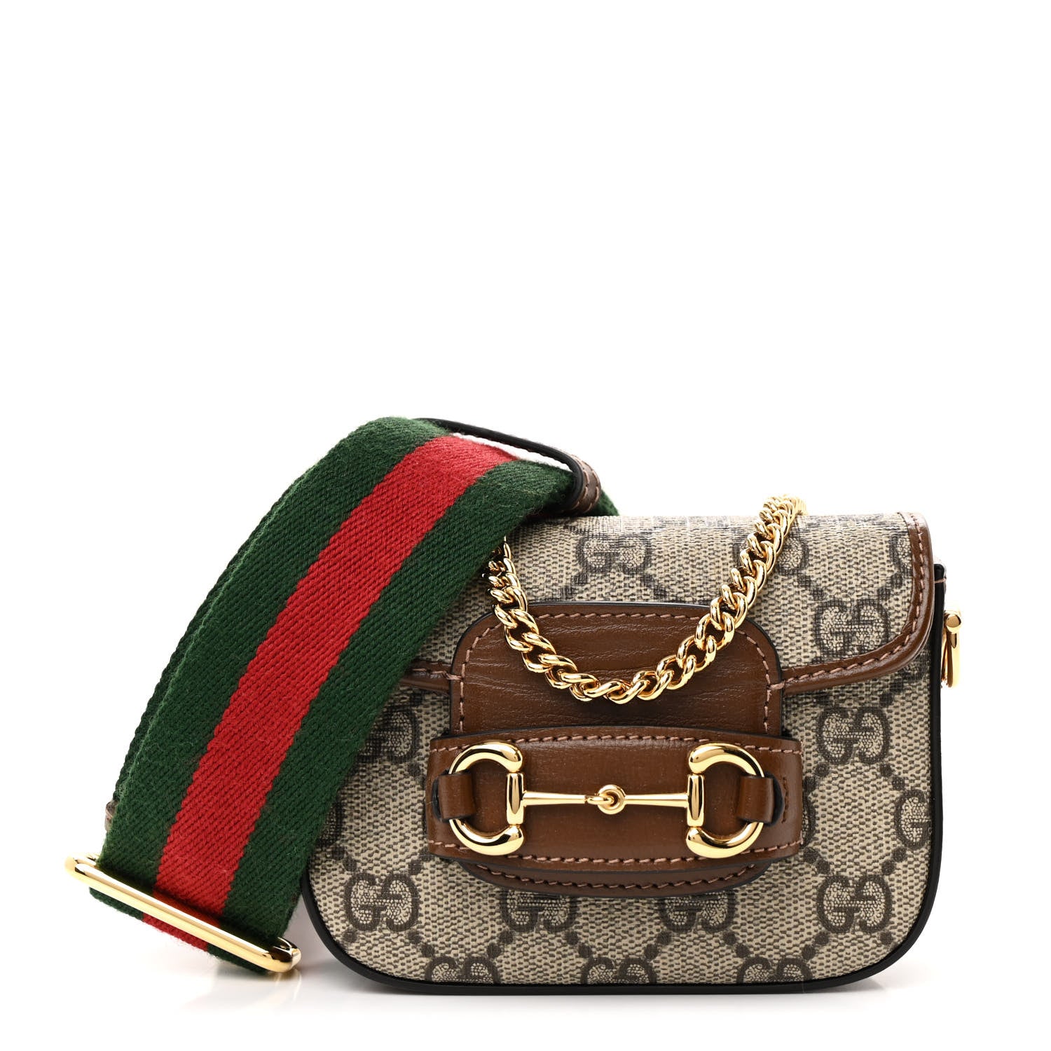 Gucci GG Supreme Monogram Azalea Calfskin Web Horsebit 1955 Wallet On Strap Beige Ebony Brown Sugar 1 of 11