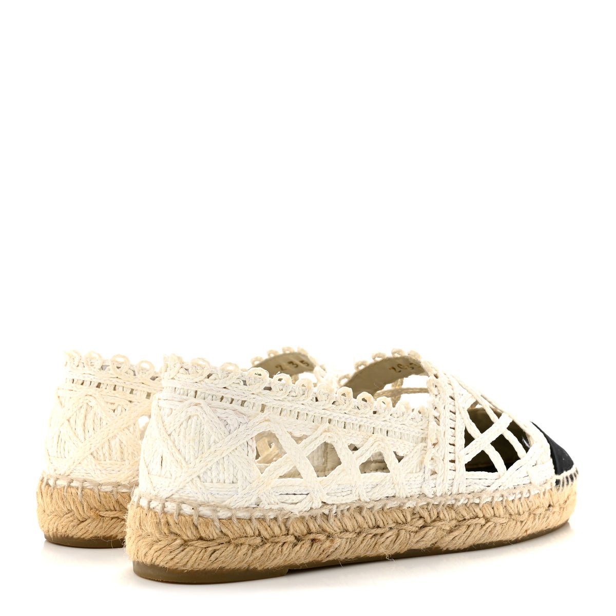 Woven Fabric Grosgrain CC Espadrilles 38 White Black