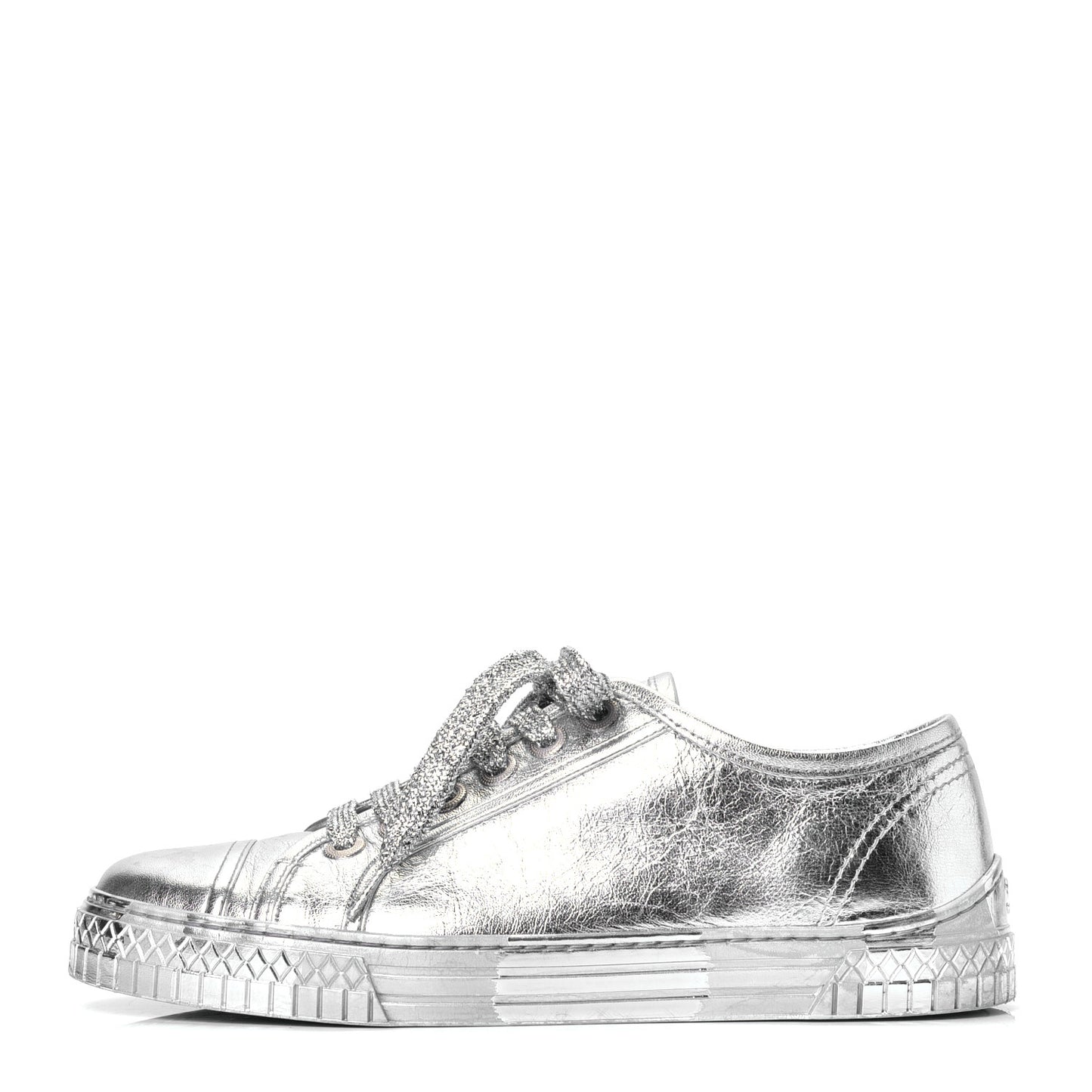 Laminated Lambskin Sneakers 37.5 Silver