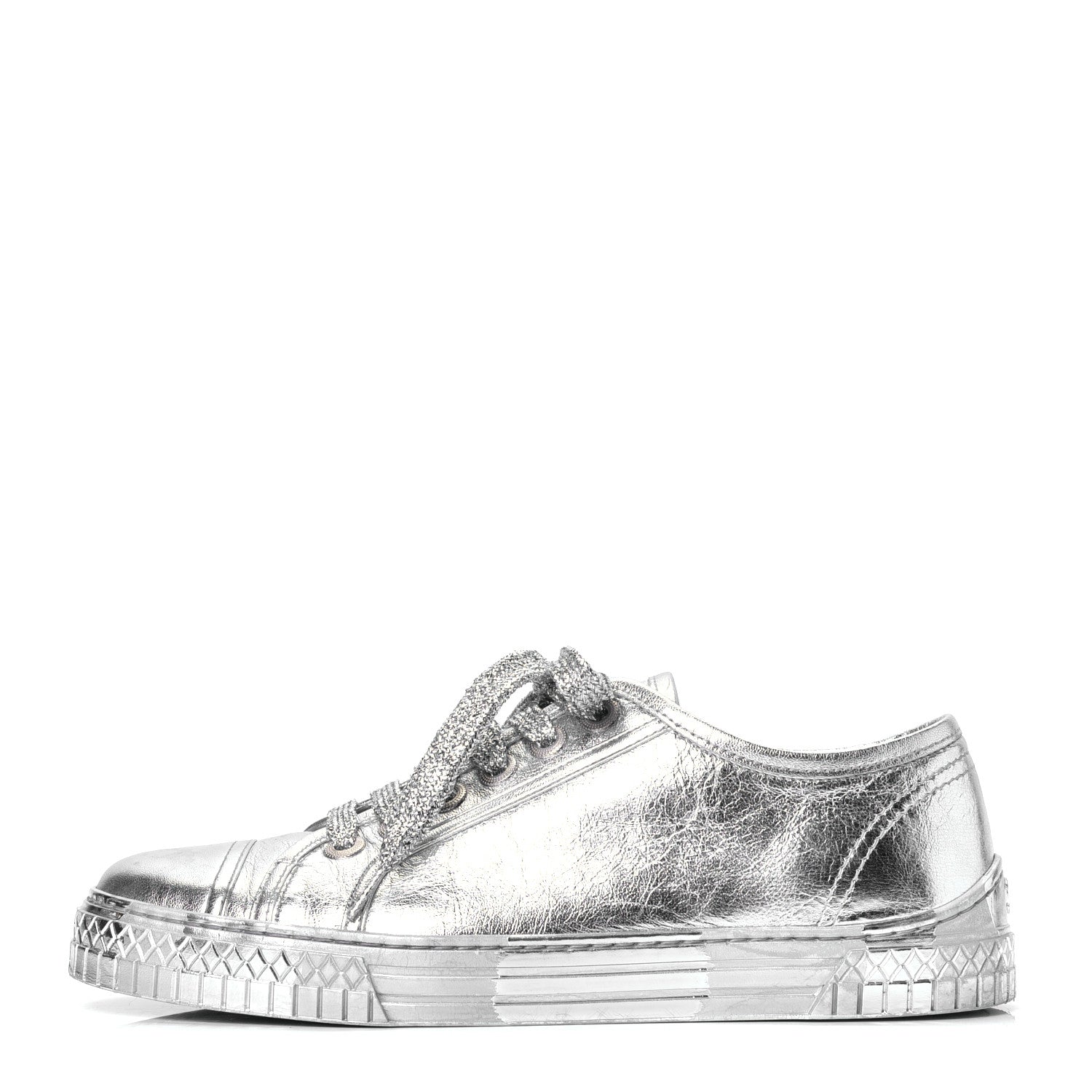 Chanel Laminated Lambskin Sneakers 37.5 Silver 1 of 5