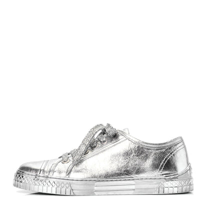 Chanel Laminated Lambskin Sneakers 37.5 Silver 1 of 5