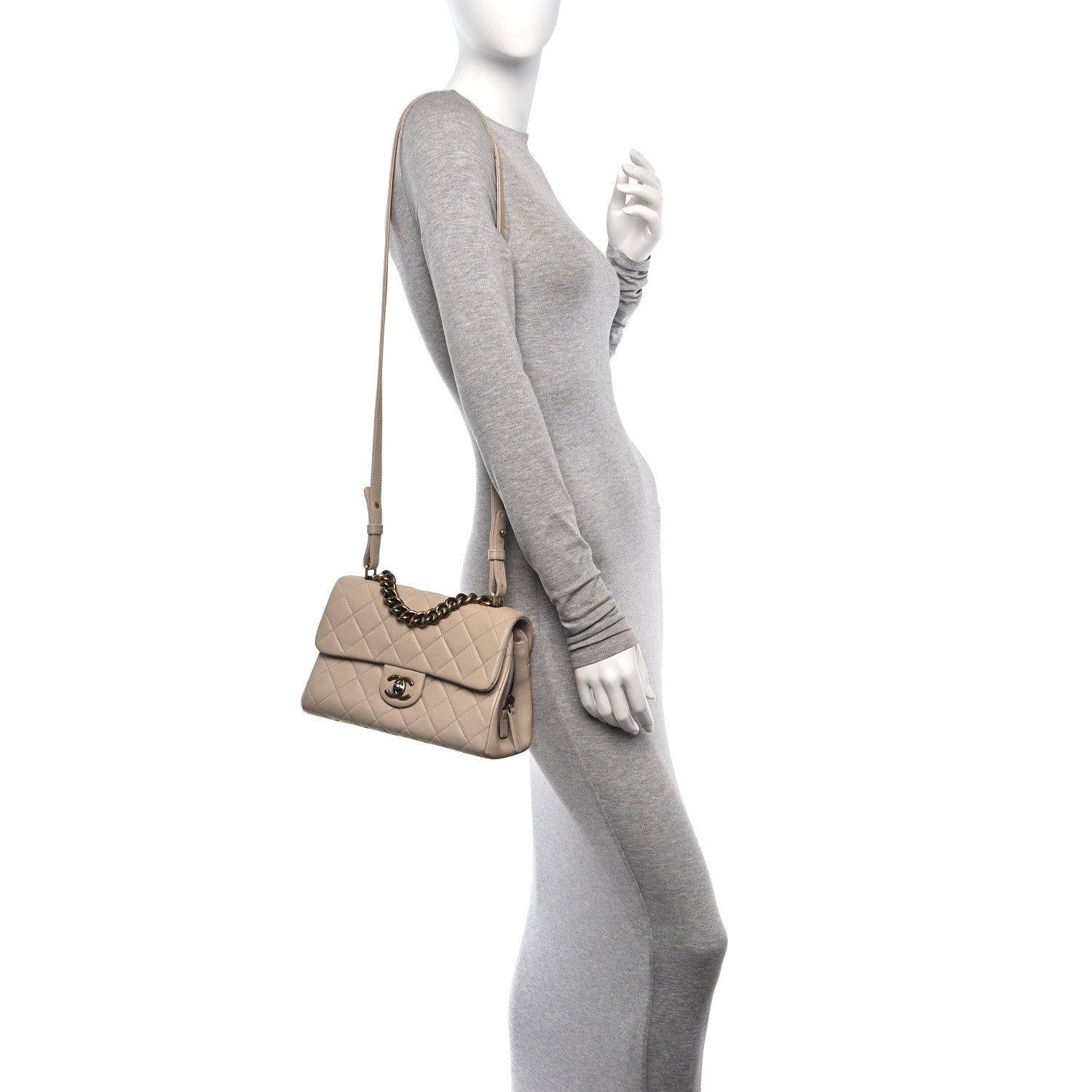 Chanel Shiny Sheepskin Quilted Small Trapezio Flap Beige 2 of 13
