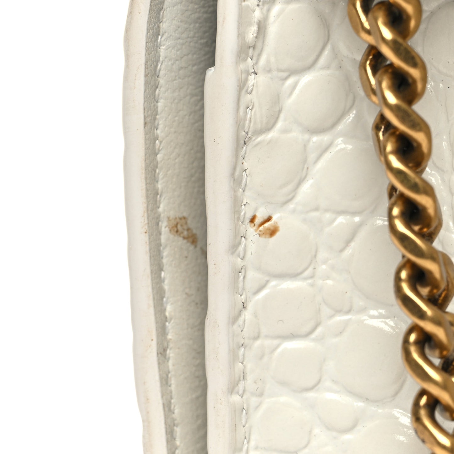 Shiny Calfskin Crocodile Embossed Hourglass Chain Bag White