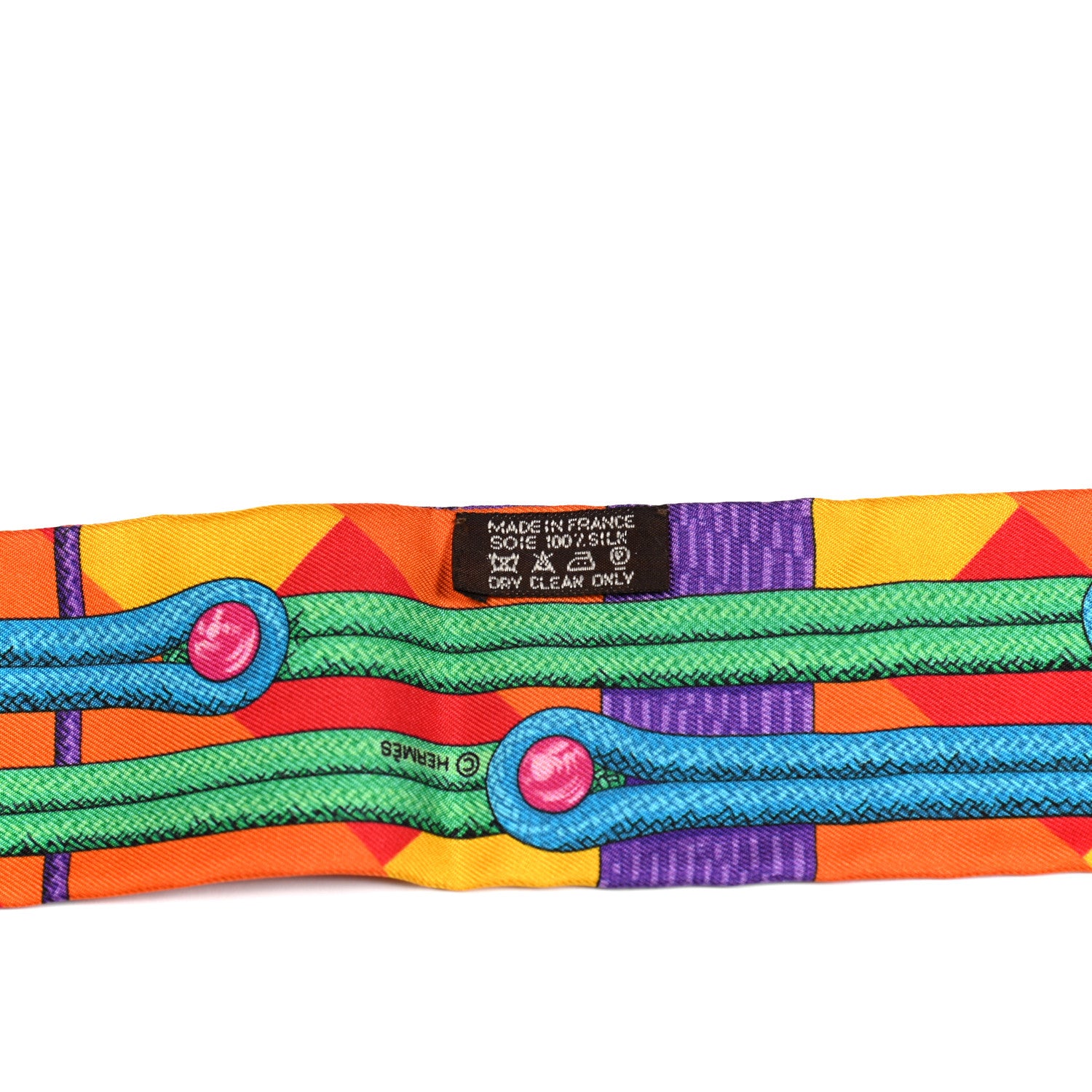 Hermes Silk Brandebourgs Twilly Orange Bouton D'Or Violet 2 of 4