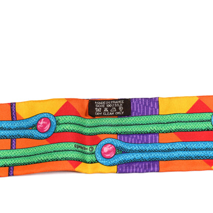 Hermes Silk Brandebourgs Twilly Orange Bouton D'Or Violet 2 of 4