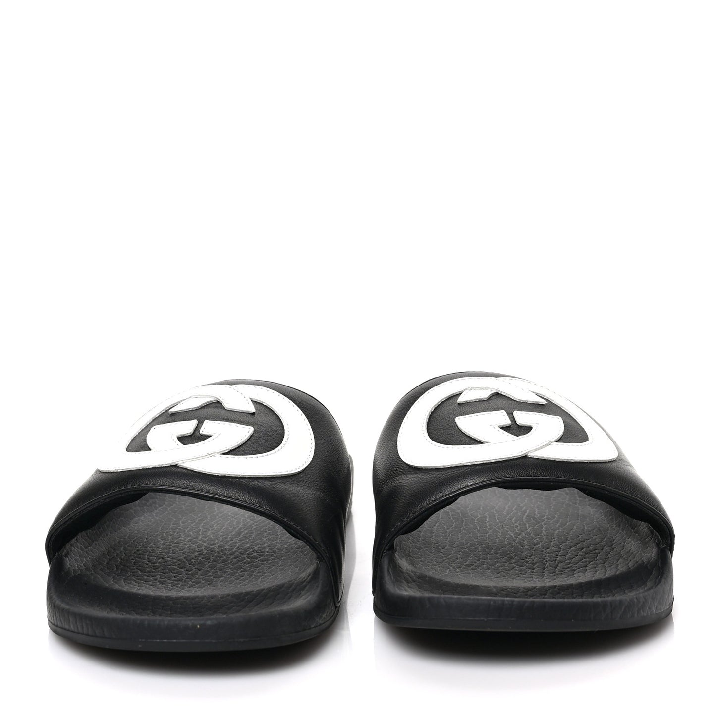 Nappa Miro Soft Calfskin Womens Interlocking G Slide Sandals 37 Black White
