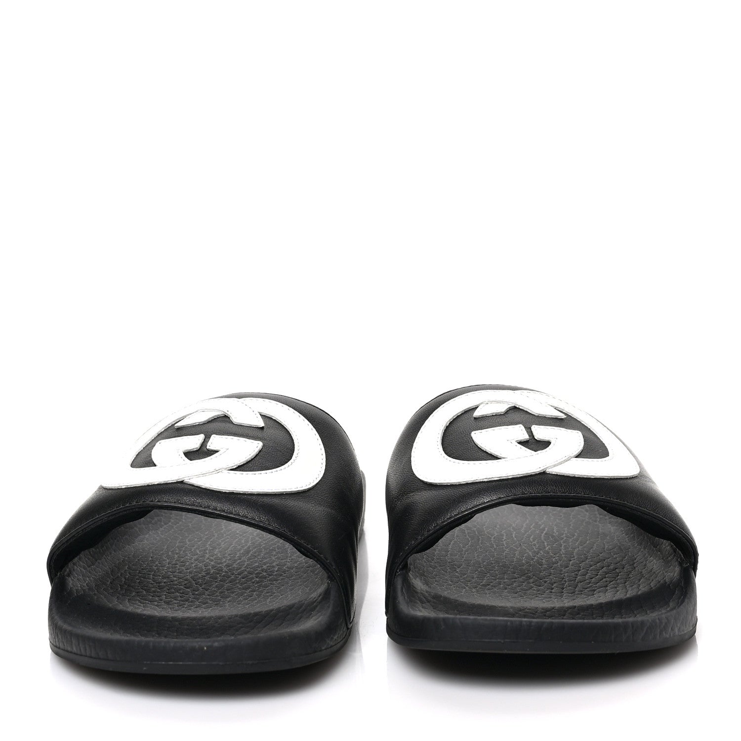 Gucci Nappa Miro Soft Calfskin Womens Interlocking G Slide Sandals 37 Black White 2 of 7