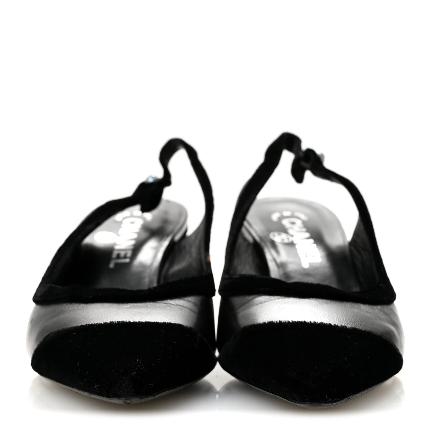 Velvet Lambskin Pearl CC Slingback Pumps 36 Black