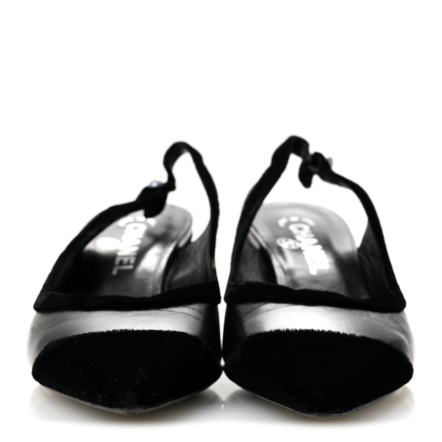 Chanel Velvet Lambskin Pearl CC Slingback Pumps 36 Black 3 of 9