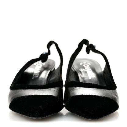 Chanel Velvet Lambskin Pearl CC Slingback Pumps 36 Black 3 of 9