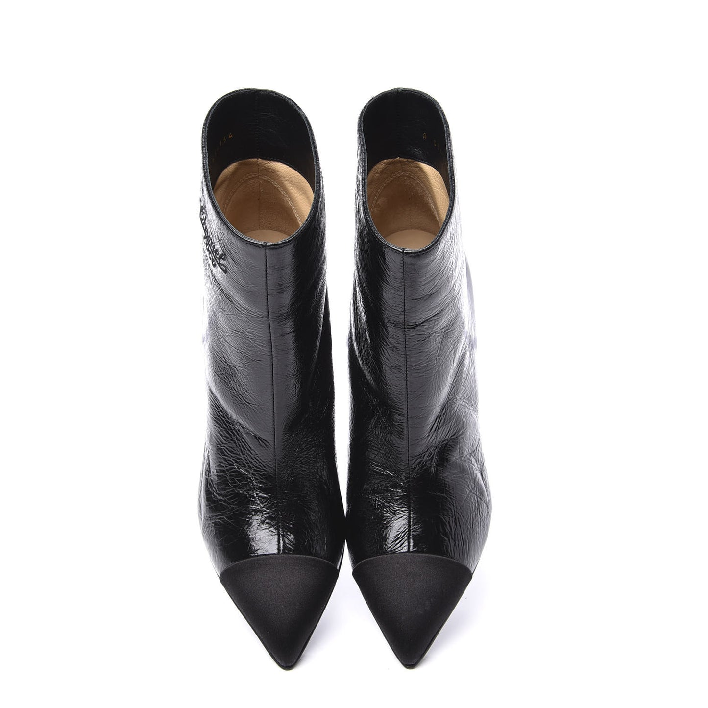 Crumpled Calfskin Satin Cap Toe Short Ankle Boots 36 Black