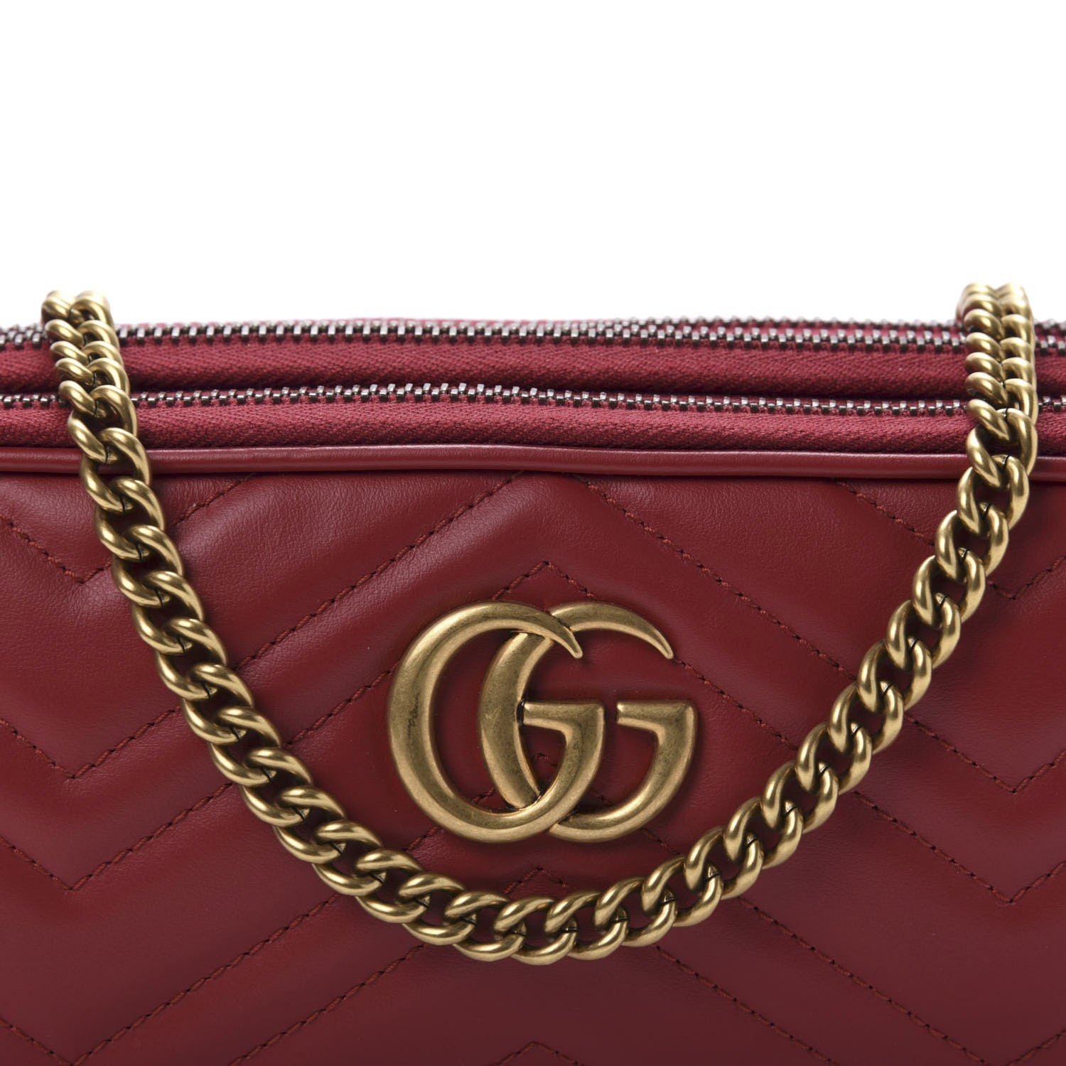 Gucci Calfskin Matelasse Mini GG Marmont Chain Crossbody Bag Hibiscus Red 9 of 10