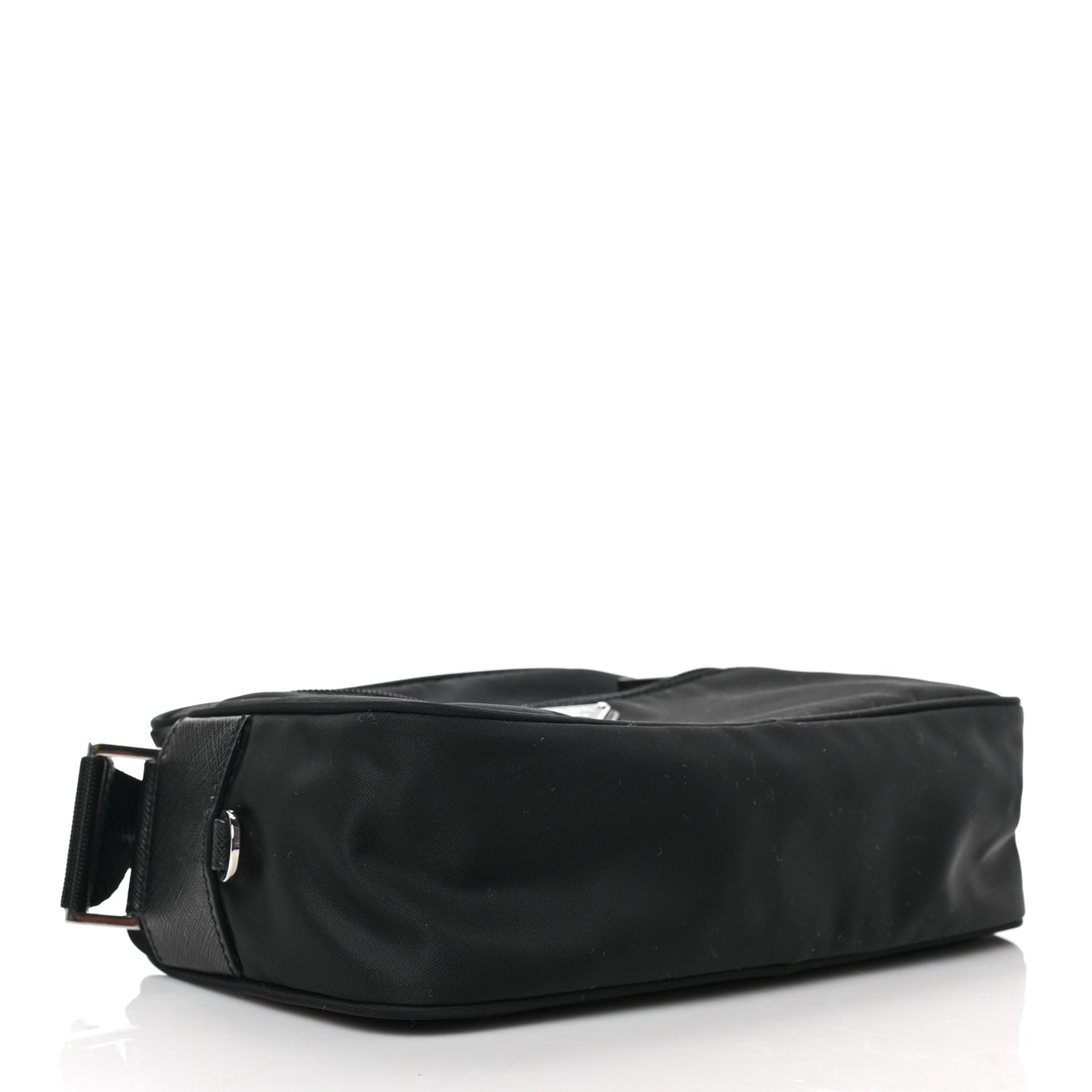Re-Nylon Vela Saffiano Pocket Double Zip Shoulder Bag Black
