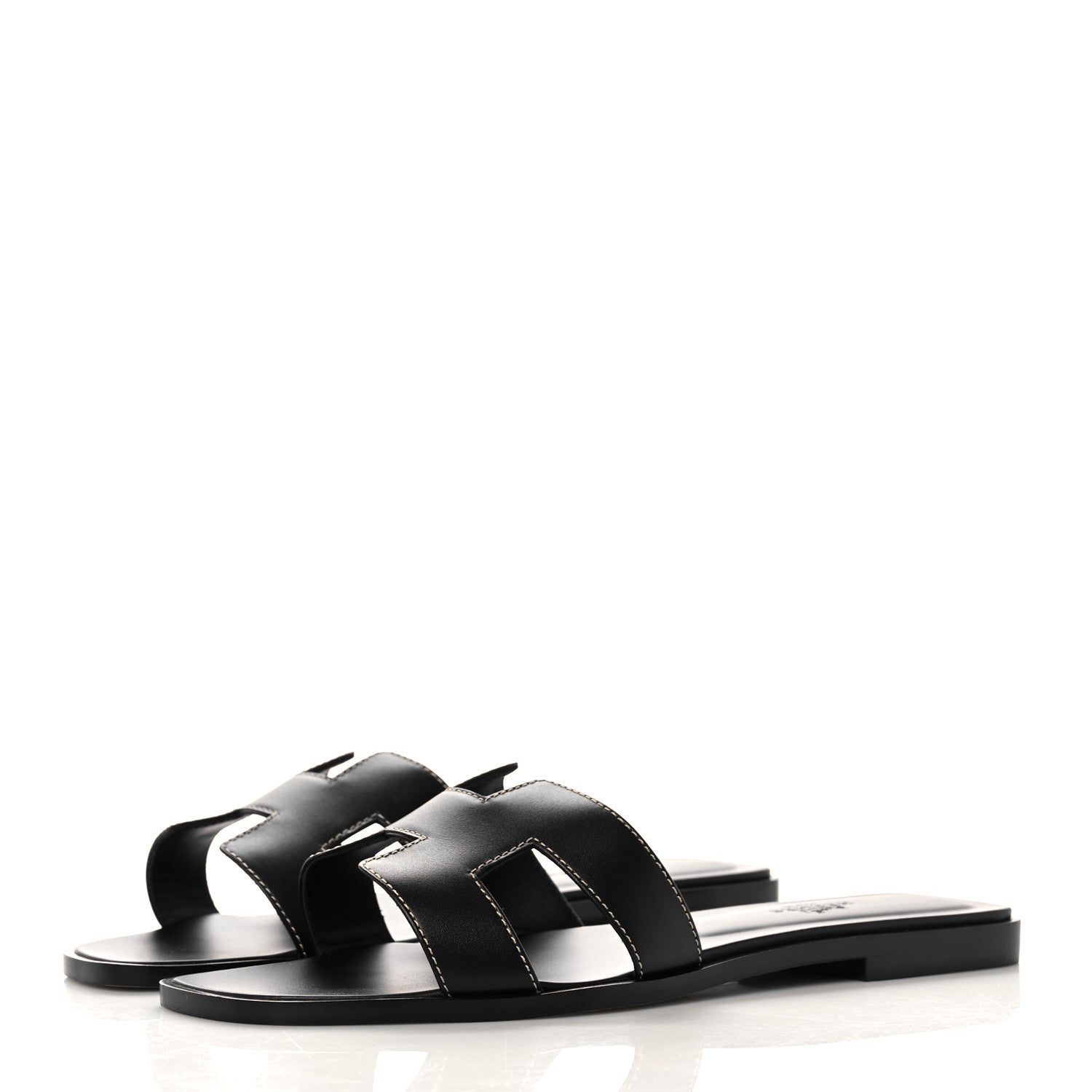 Hermes Box Calfskin Oran Sandals 38.5 Black 3 of 9