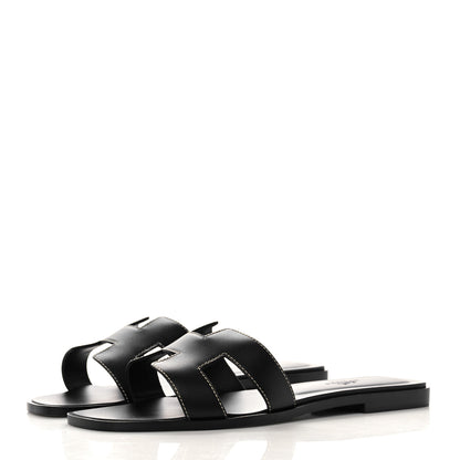 Hermes Box Calfskin Oran Sandals 38.5 Black 3 of 9