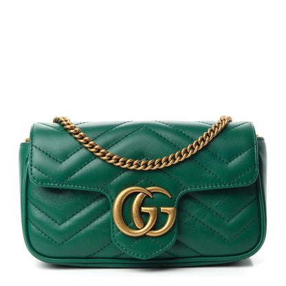 Gucci Calfskin Matelasse Super Mini GG Marmont Shoulder Bag Emerald Green 1 of 11