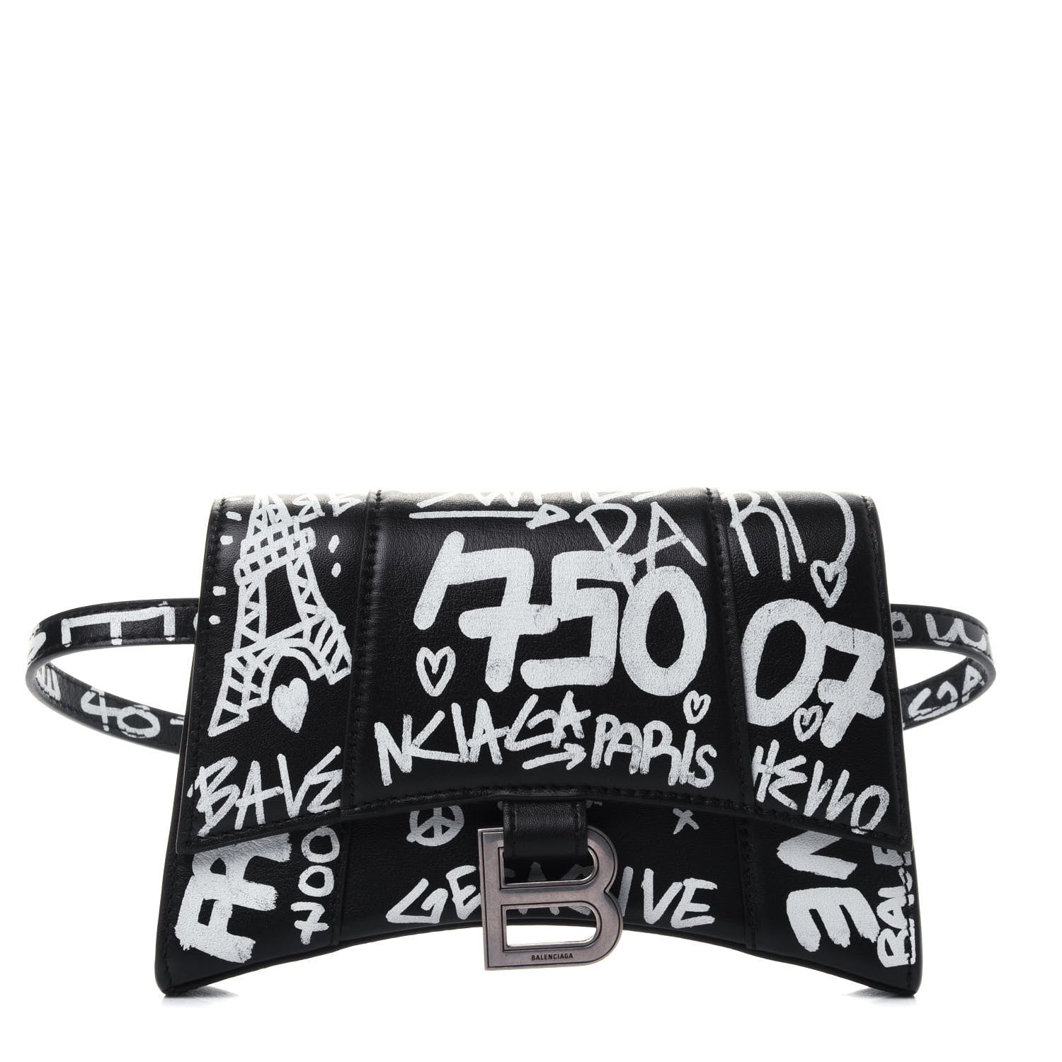 Balenciaga Calfskin Graffiti Hourglass Belt Bag Black 1 of 4