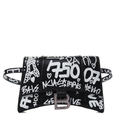 Balenciaga Calfskin Graffiti Hourglass Belt Bag Black 1 of 4