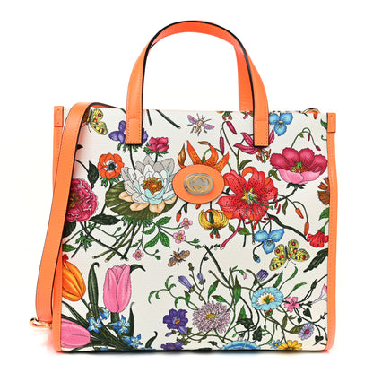 Gucci Canvas Medium Flora Tote White Multicolor Orange Fluo 1 of 13
