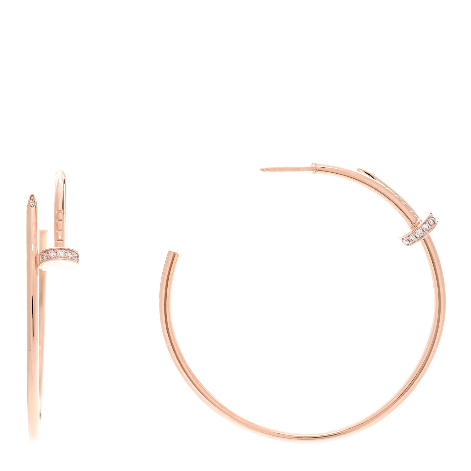 Cartier 18K Pink Gold Diamond Juste Un Clou Hoop Earrings 1 of 4