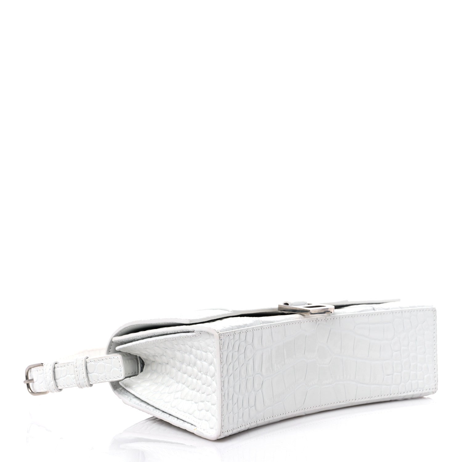 Balenciaga Shiny Calfskin Crocodile Embossed Small Hourglass Sling Shoulder Bag White 3 of 13