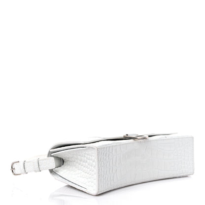 Balenciaga Shiny Calfskin Crocodile Embossed Small Hourglass Sling Shoulder Bag White 3 of 13
